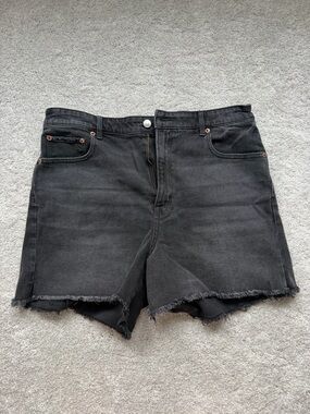 American Eagle Black High-Rise Raw Hem Denim Shorts